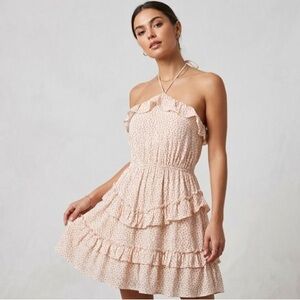 Sadie & Sage Halter Ruffle Tiered Mini Dress in Blush Polka Dot  Small
